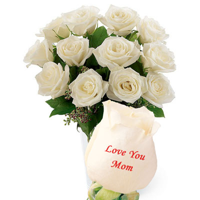 "Talking Roses (Print on Rose) 12 White Roses) Love You Mom - Click here to View more details about this Product